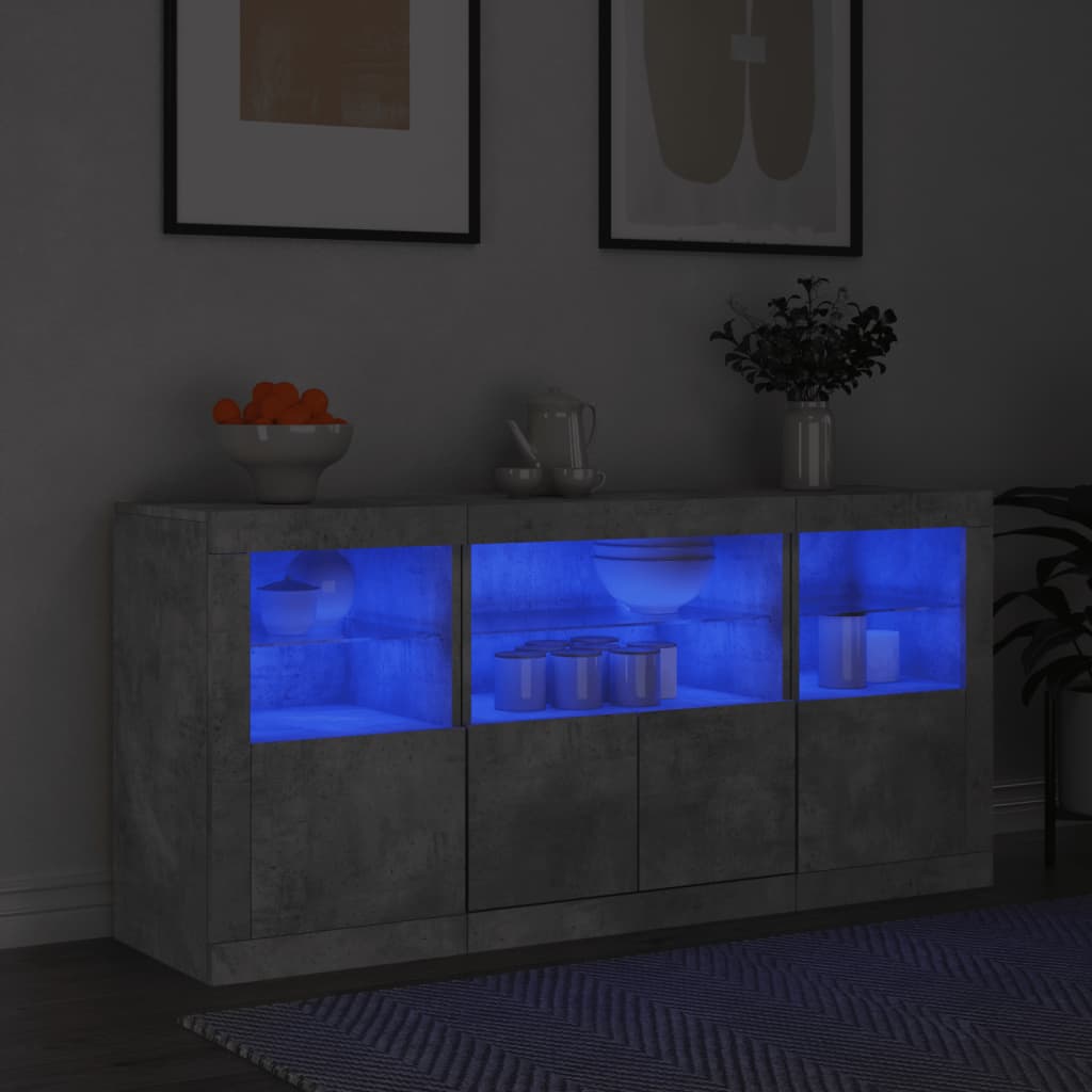 Sideboard with LED lights, concrete grey, 142.5x37x67cm