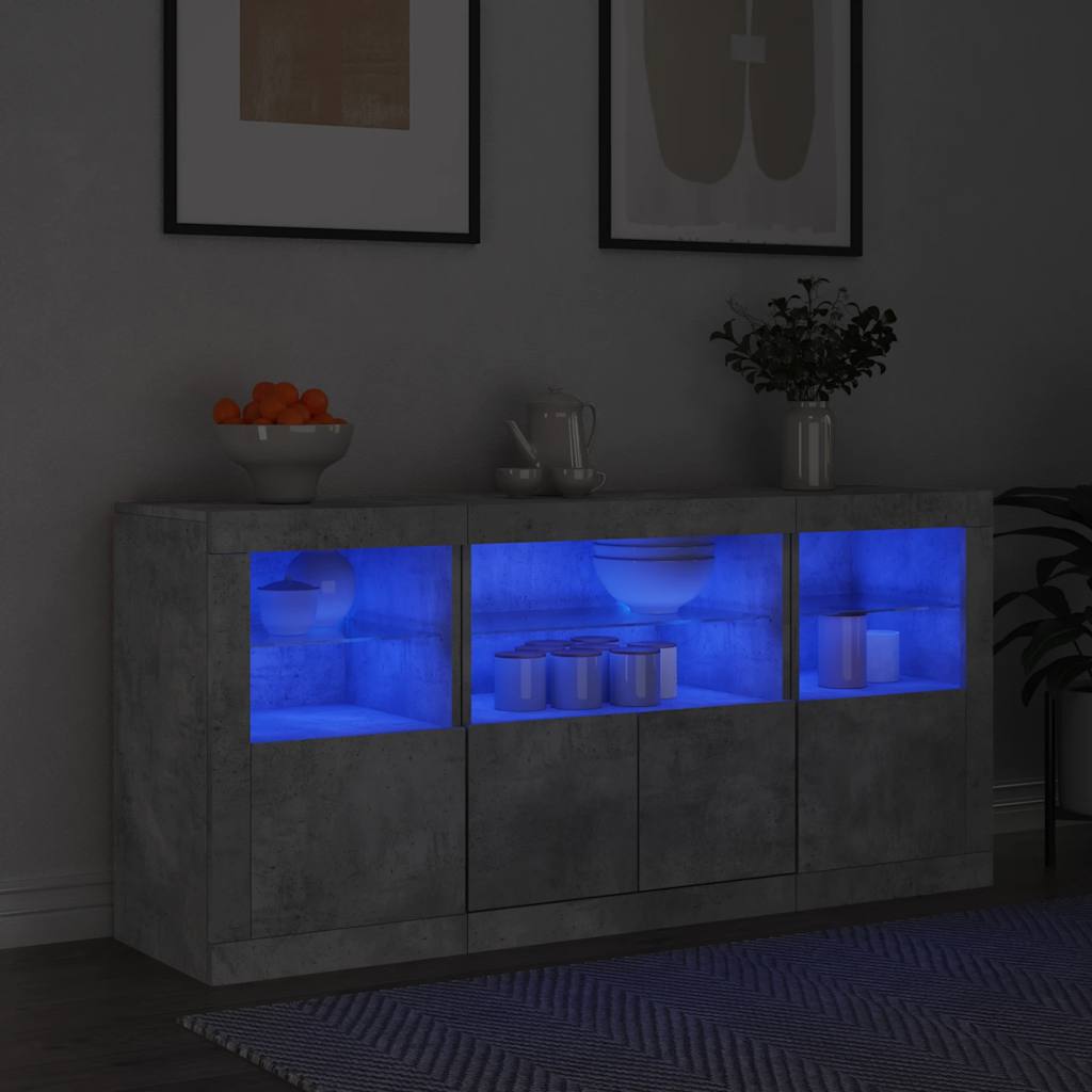 Šoninė spintelė su LED lemputėmis, betono pilka, 142,5x37x67cm