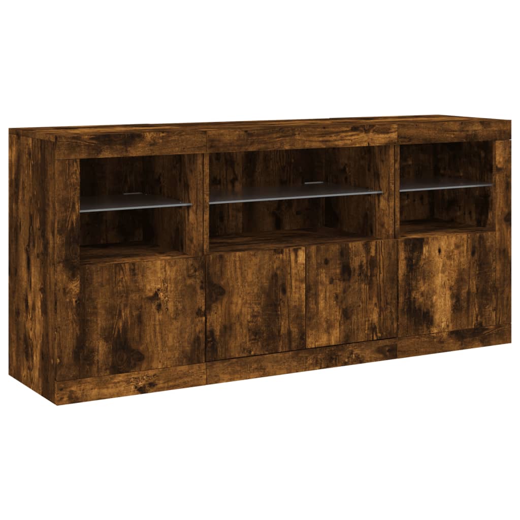 Šoninė spintelė su LED lemputėmis, dūminė, 142,5x37x67cm