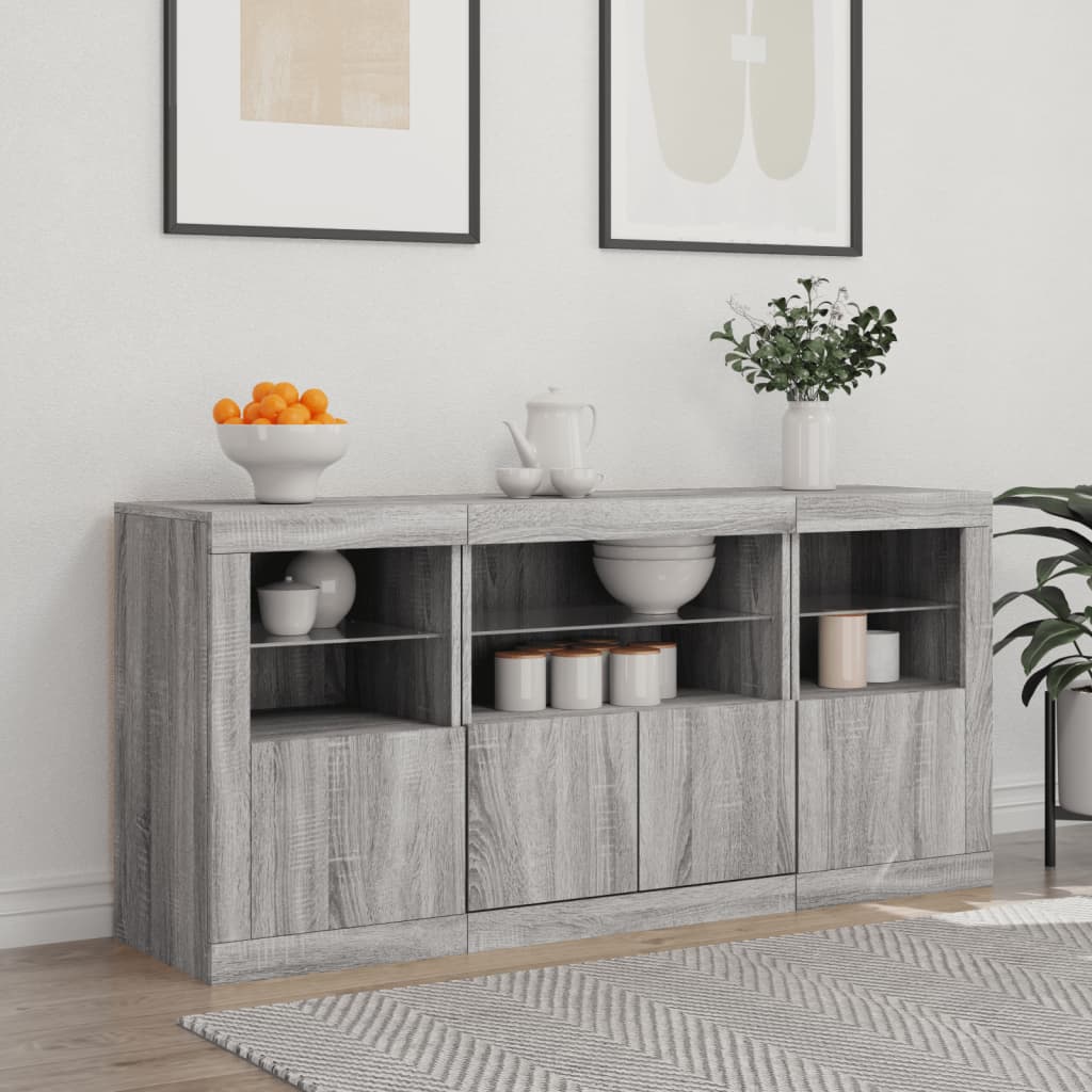 Sānu skapītis ar LED apgaismojumu, pelēks ozols, 142,5x37x67cm