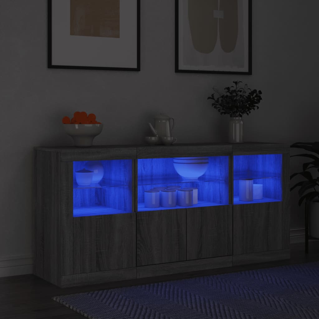 Sānu skapītis ar LED apgaismojumu, pelēks ozols, 142,5x37x67cm