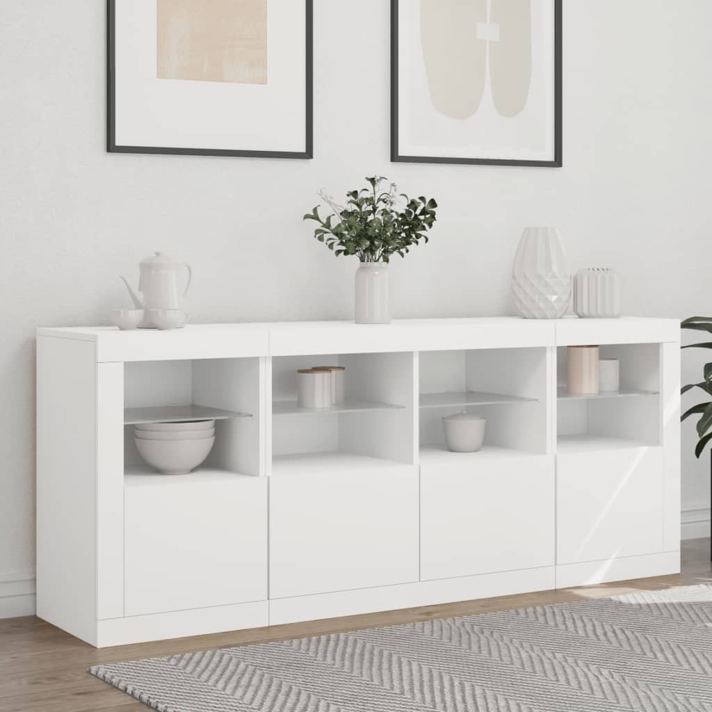 Sānu skapītis ar LED apgaismojumu, balts, 163x37x67cm