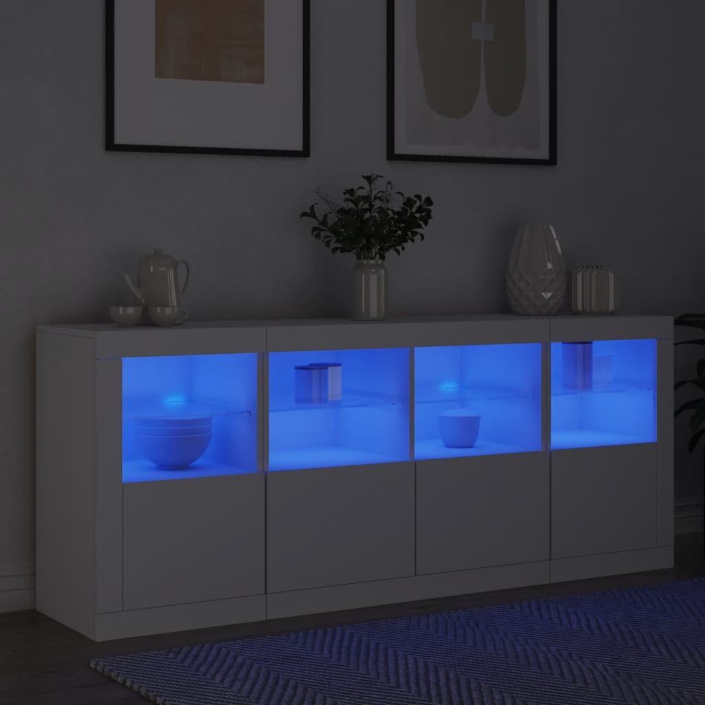 Sānu skapītis ar LED apgaismojumu, balts, 163x37x67cm