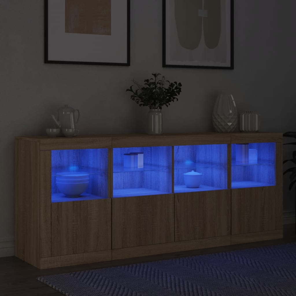 Šoninė spintelė su LED lemputėmis, ąžuolo, 163x37x67cm