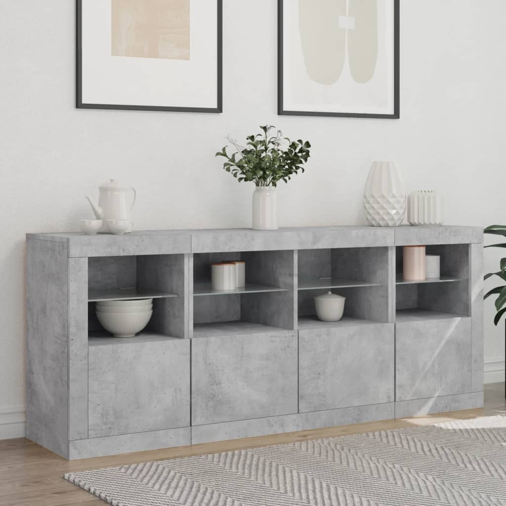 Šoninė spintelė su LED lemputėmis, betono pilka, 163x37x67cm