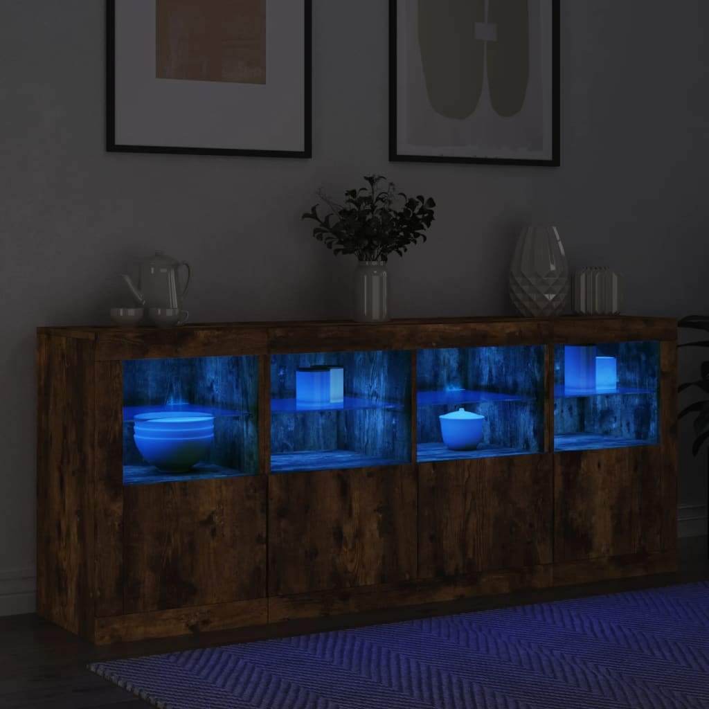Kumode ar LED gaismām, dūmu ozols, 163x37x67cm