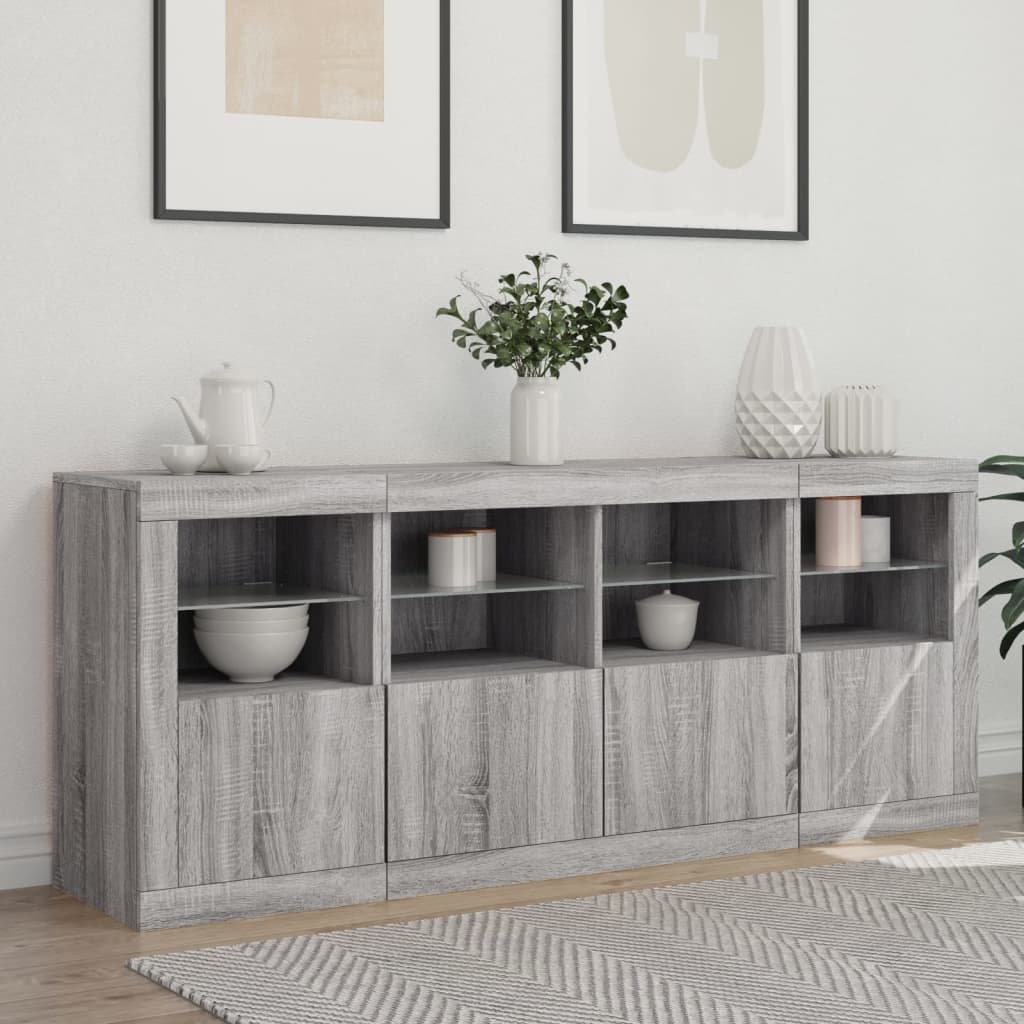 Sānu skapītis ar LED apgaismojumu, pelēks ozols, 163x37x67cm