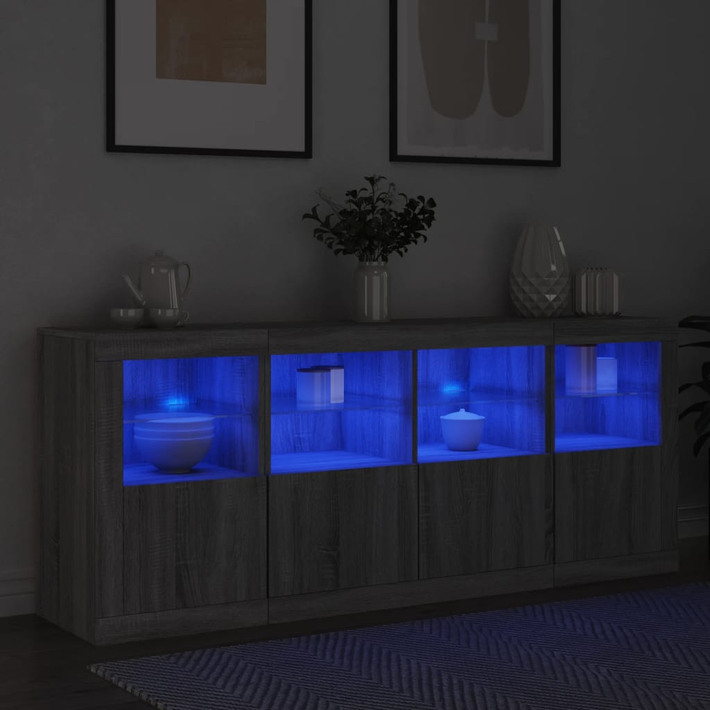 Sānu skapītis ar LED apgaismojumu, pelēks ozols, 163x37x67cm