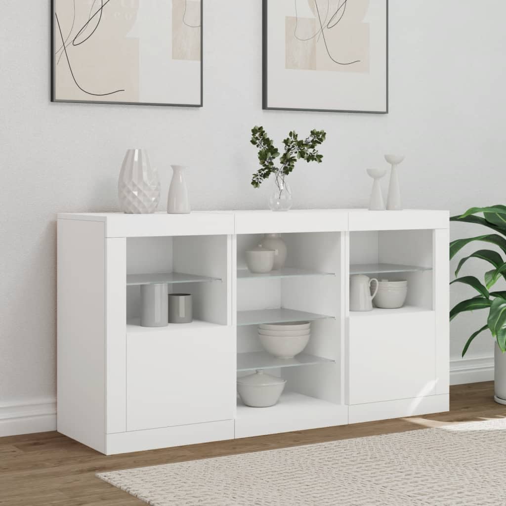 Side cabinet with LED lights, white, 123x37x67cm