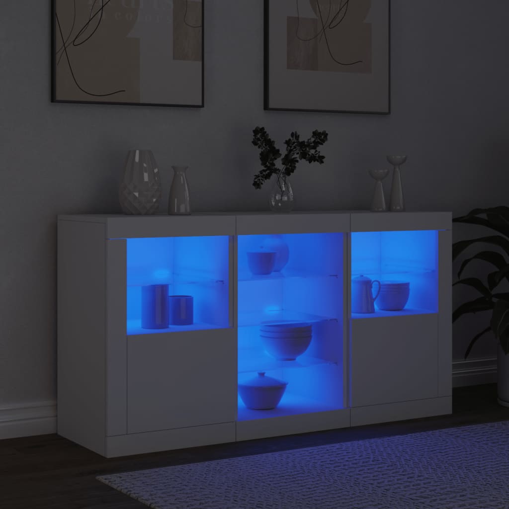 Side cabinet with LED lights, white, 123x37x67cm