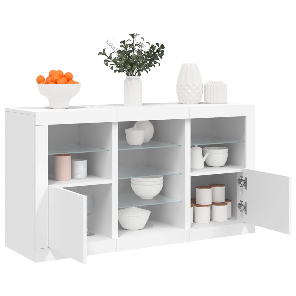 Side cabinet with LED lights, white, 123x37x67cm