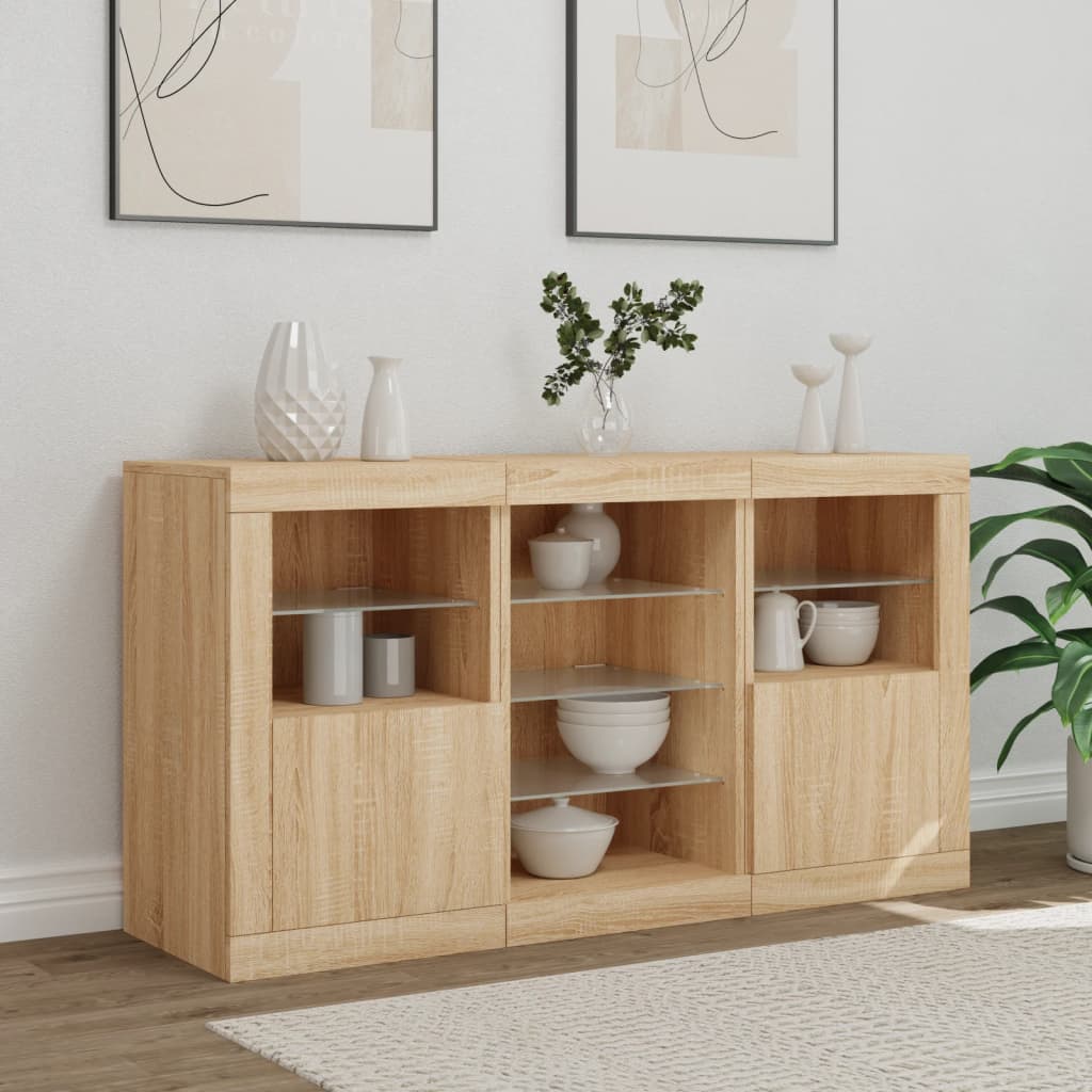 Sideboard with LED lights, oak, 123x37x67cm