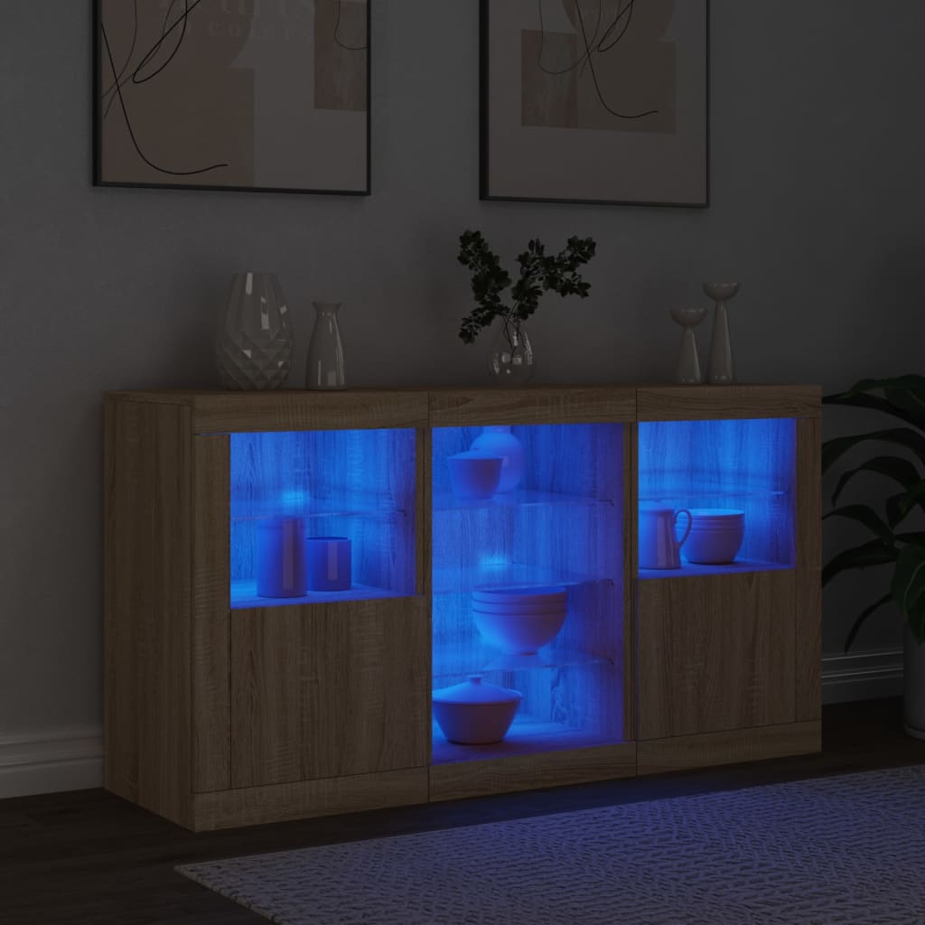 Sideboard with LED lights, oak, 123x37x67cm