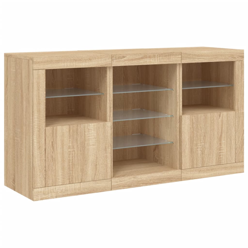 Sideboard with LED lights, oak, 123x37x67cm