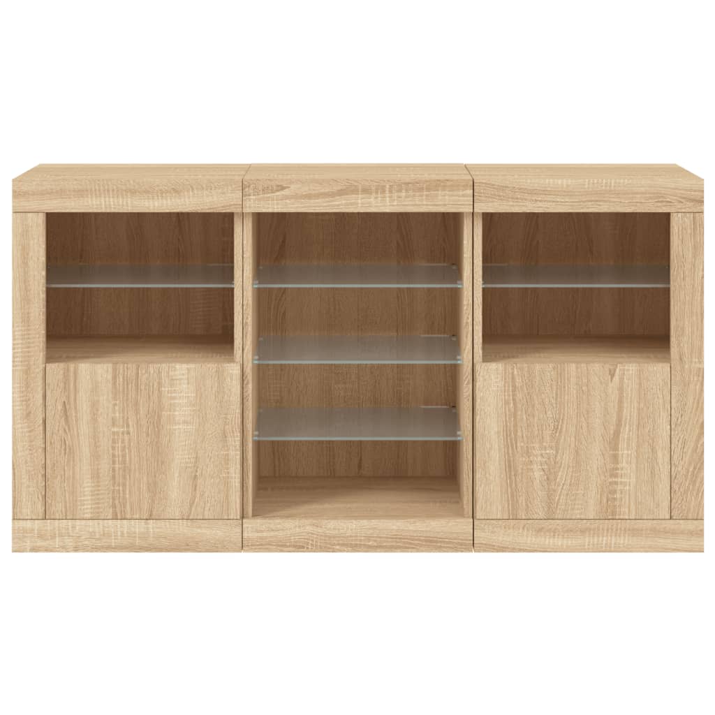 Sideboard with LED lights, oak, 123x37x67cm