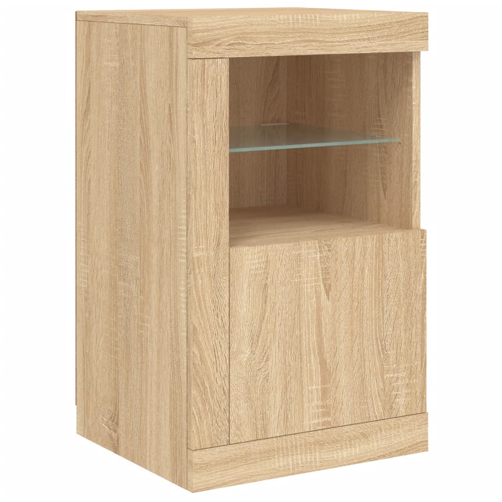 Sideboard with LED lights, oak, 123x37x67cm