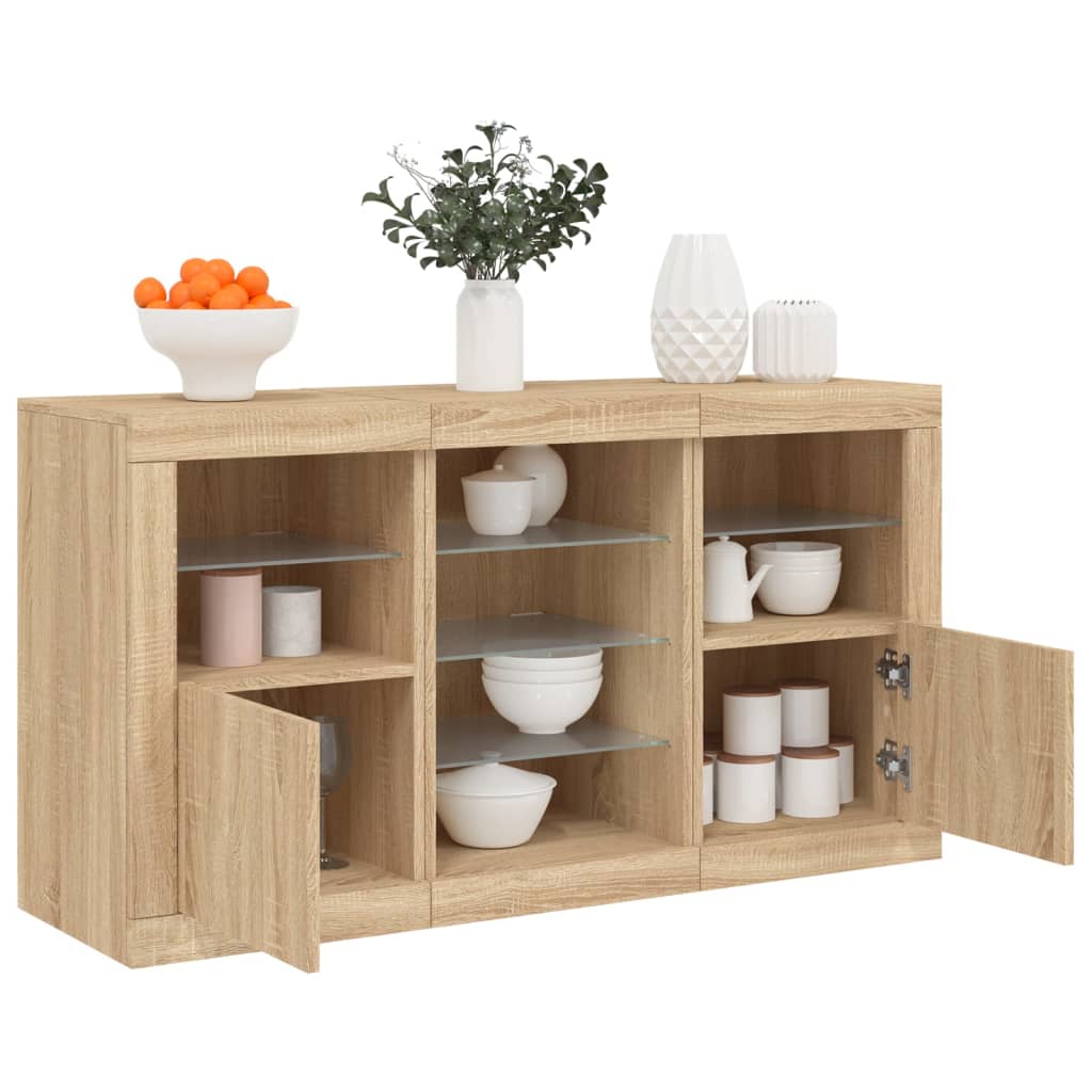Sideboard with LED lights, oak, 123x37x67cm