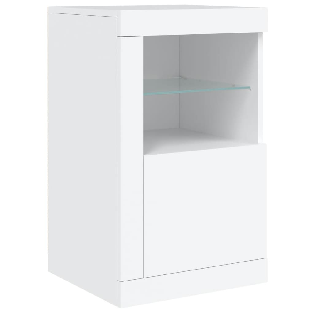 Šoninė spintelė su LED lemputėmis, balta, 142,5x37x67cm