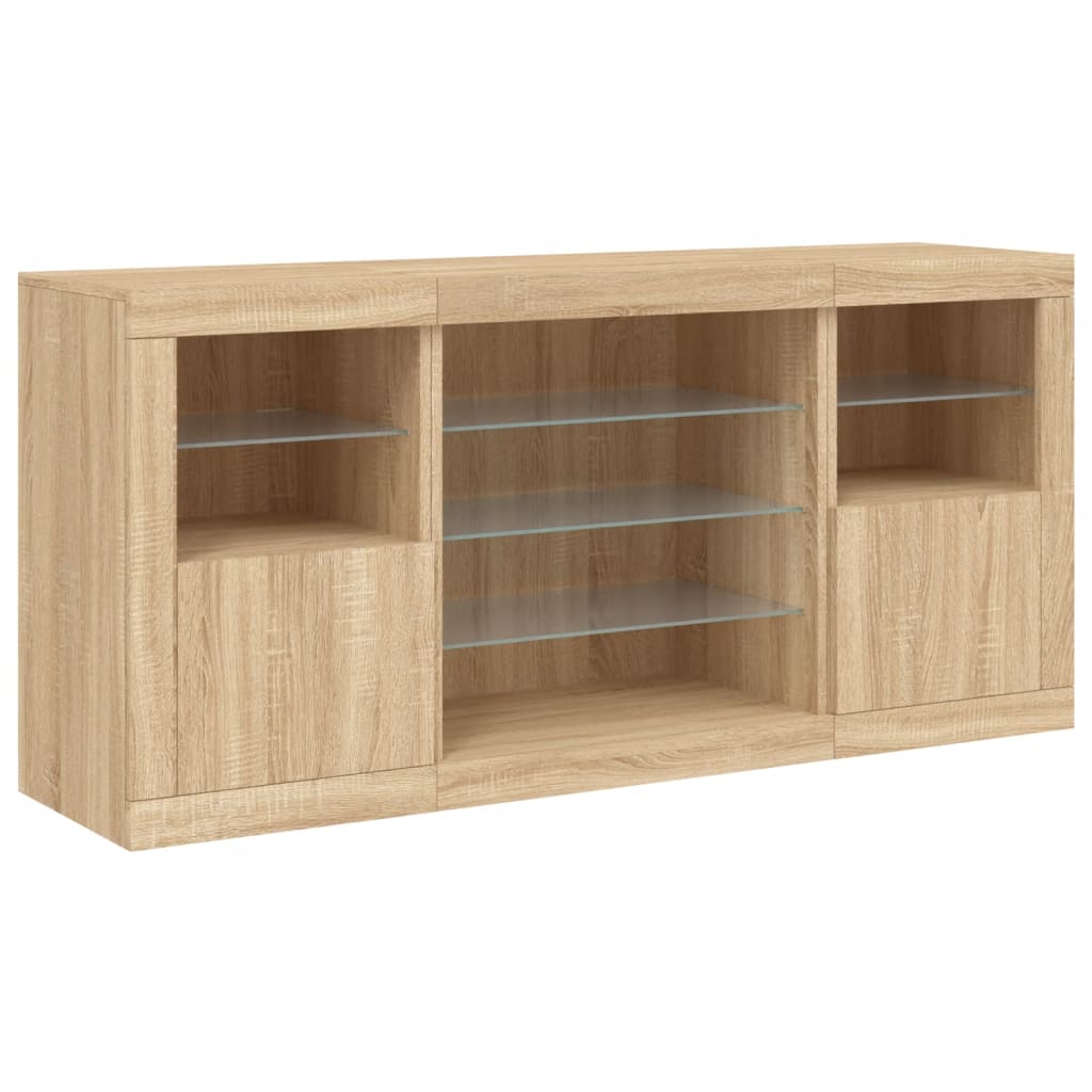 Sideboard with LED lights, oak, 142.5x37x67cm
