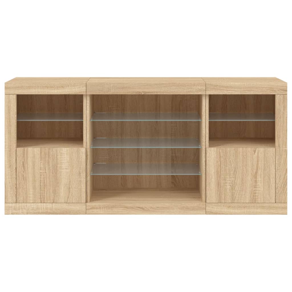 Sideboard with LED lights, oak, 142.5x37x67cm