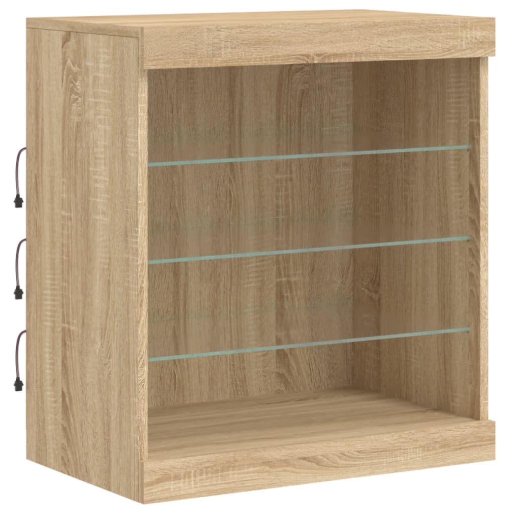 Sideboard with LED lights, oak, 142.5x37x67cm