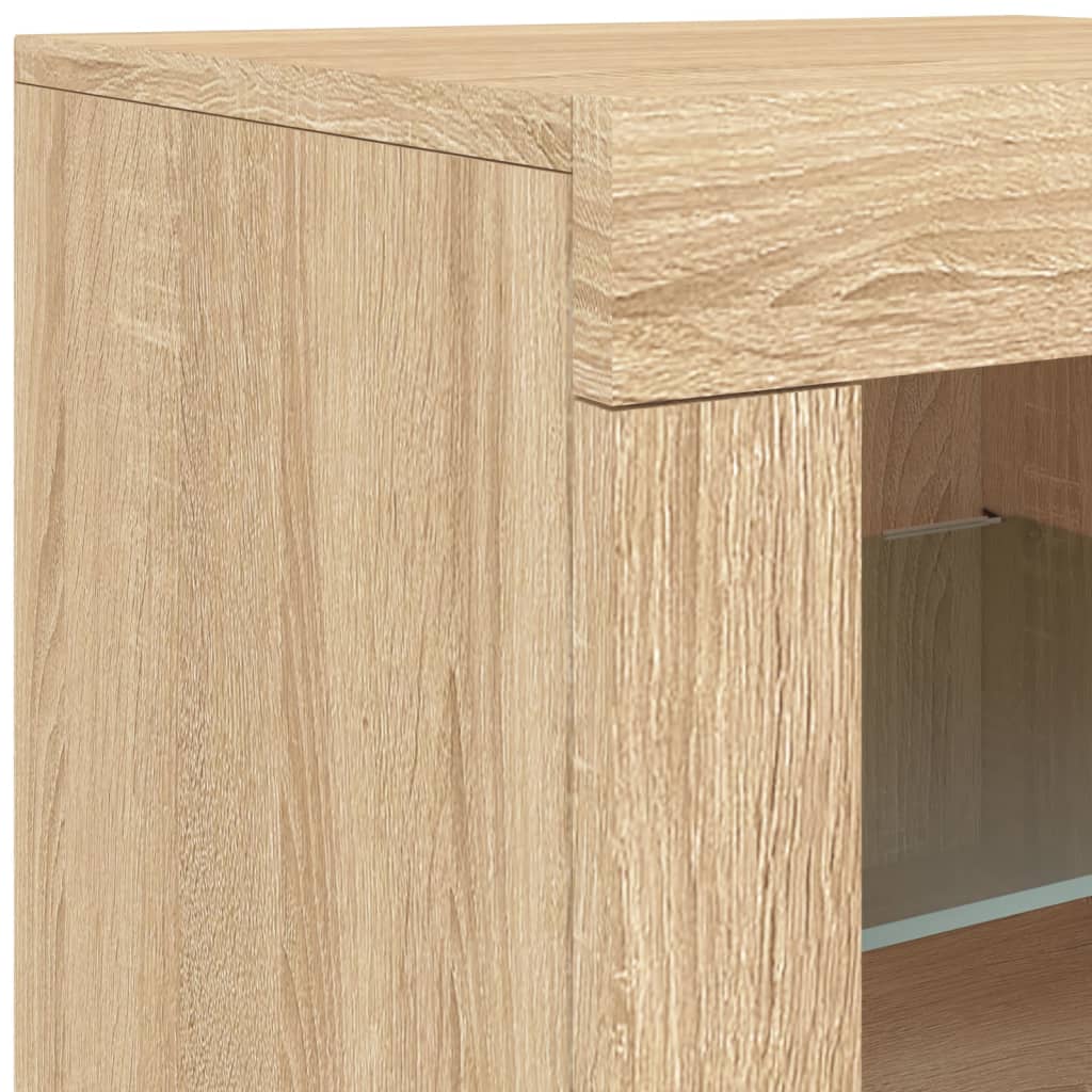 Sideboard with LED lights, oak, 142.5x37x67cm