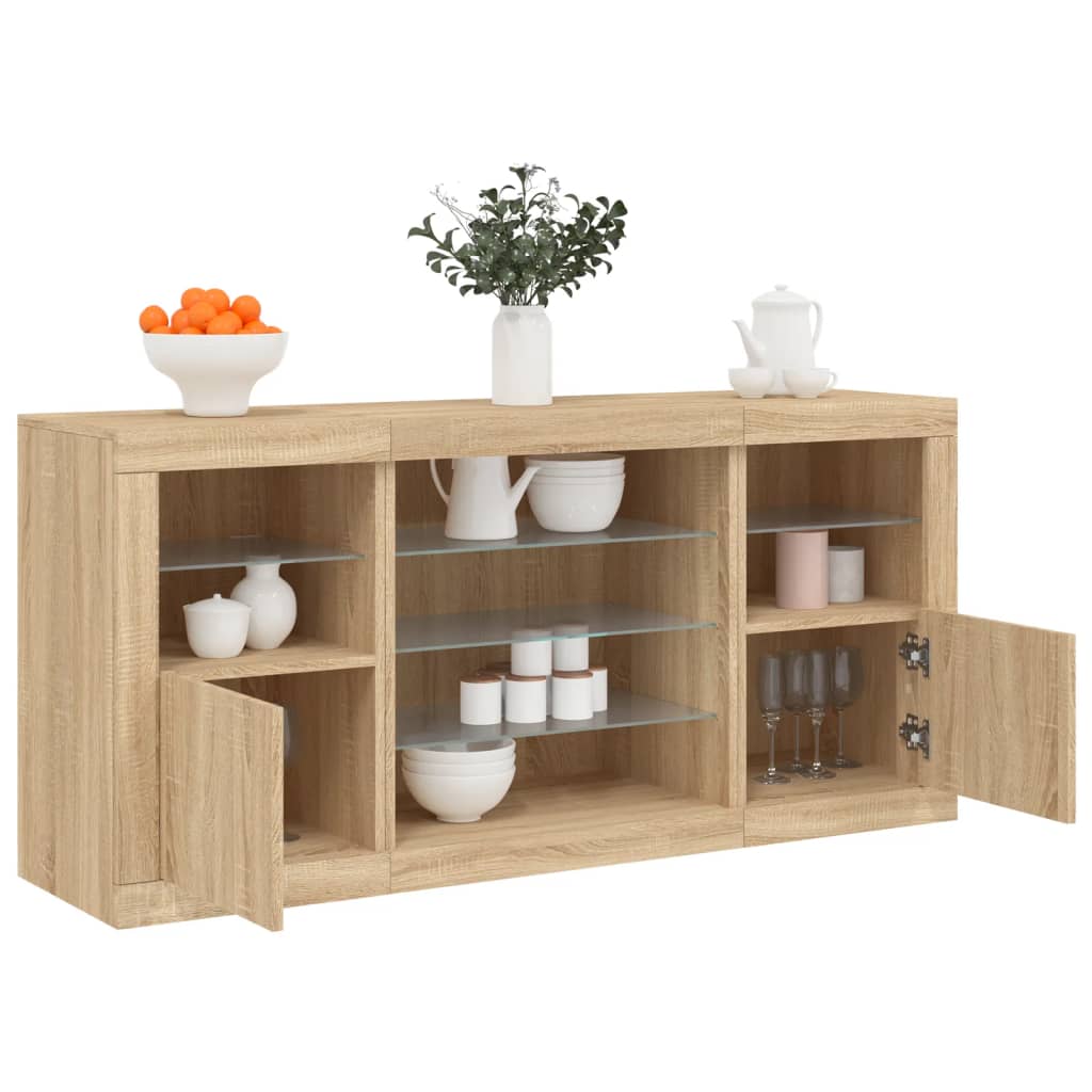 Sideboard with LED lights, oak, 142.5x37x67cm