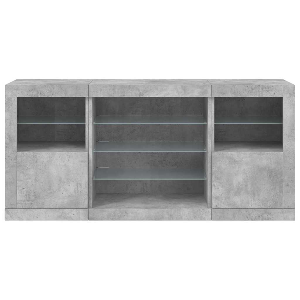 Šoninė spintelė su LED lemputėmis, betono pilka, 142,5x37x67cm
