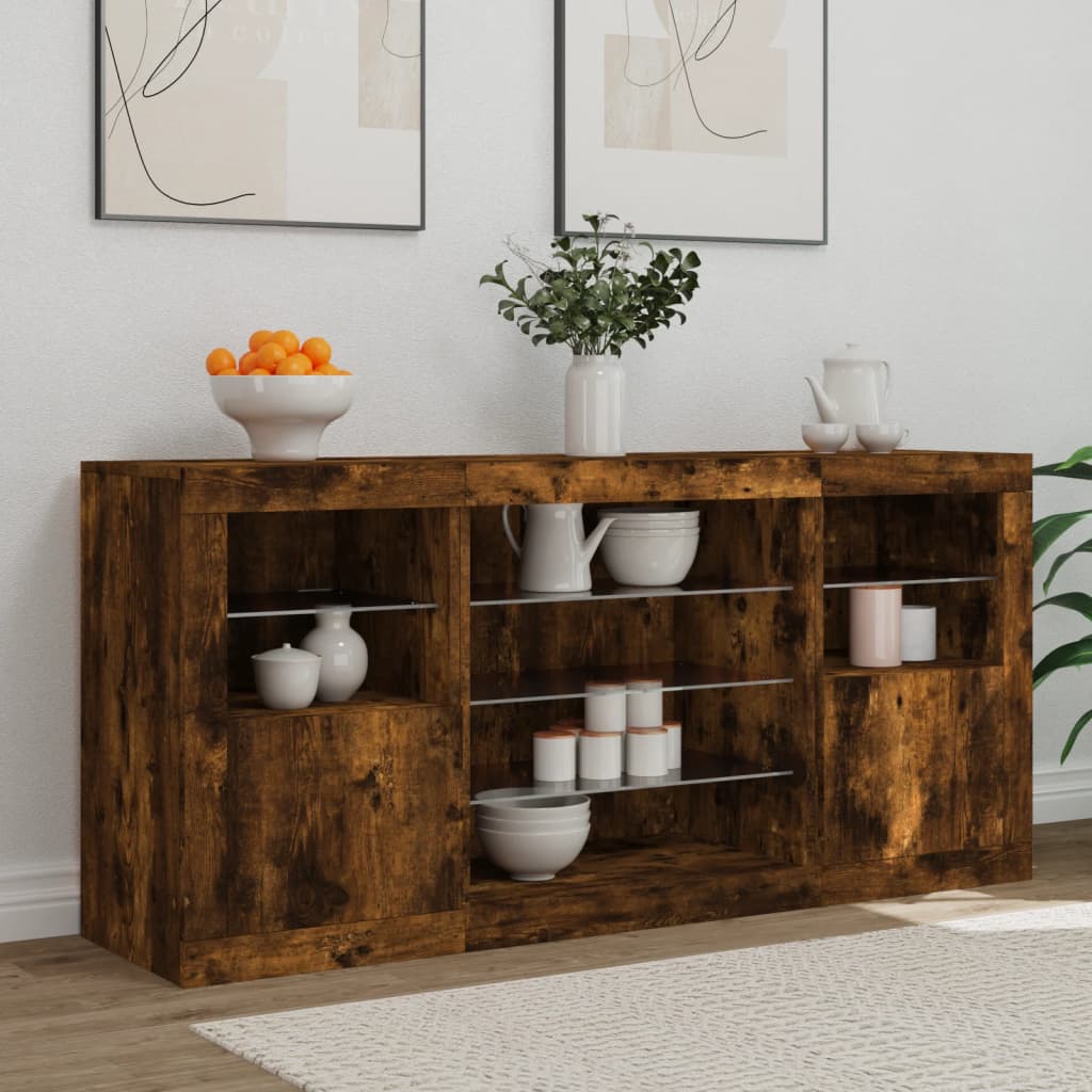 Sānu skapītis ar LED apgaismojumu, dūmu krāsas, 142,5x37x67cm