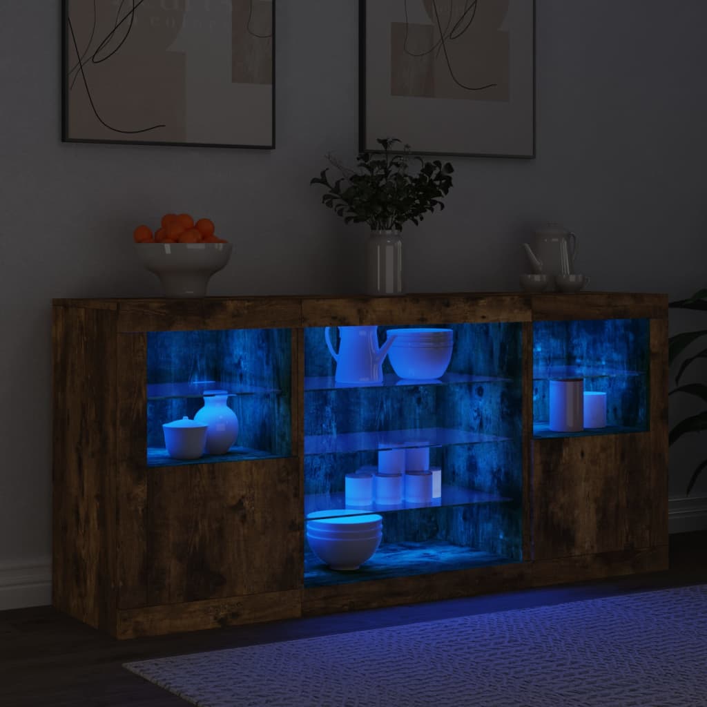 Sānu skapītis ar LED apgaismojumu, dūmu krāsas, 142,5x37x67cm