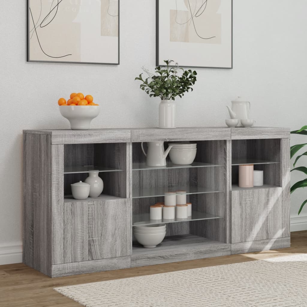 Sānu skapītis ar LED apgaismojumu, ozola pelēks, 142,5x37x67cm