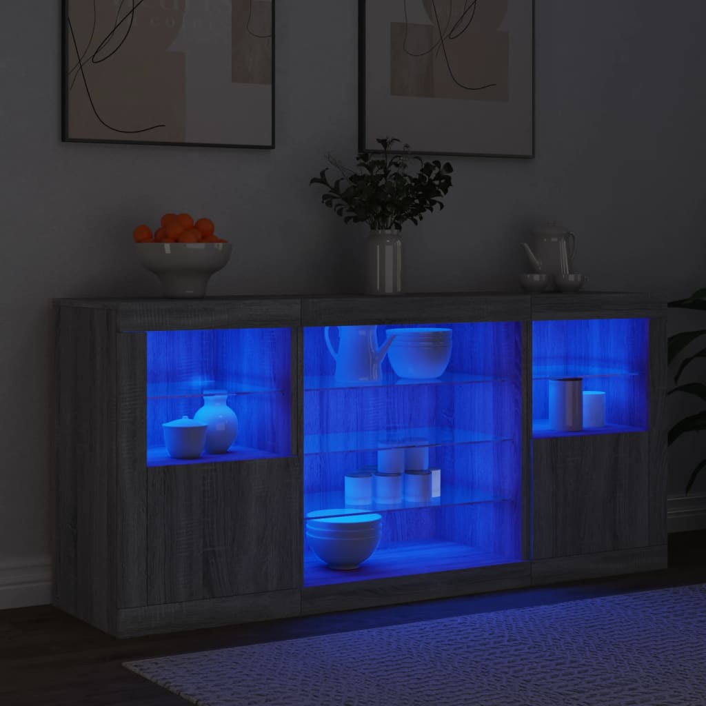 Sānu skapītis ar LED apgaismojumu, ozola pelēks, 142,5x37x67cm