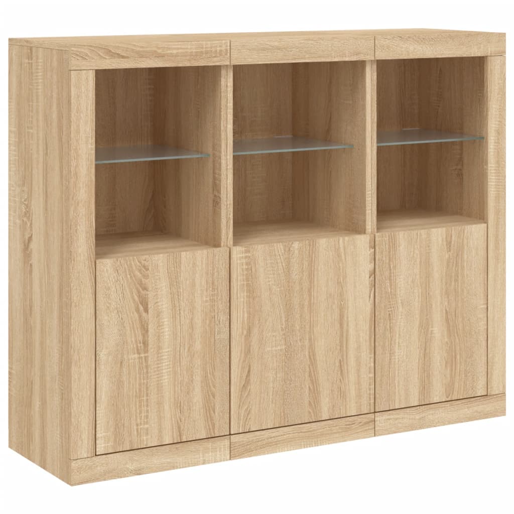 LED sideboards, 3 pcs, oak, engineered wood