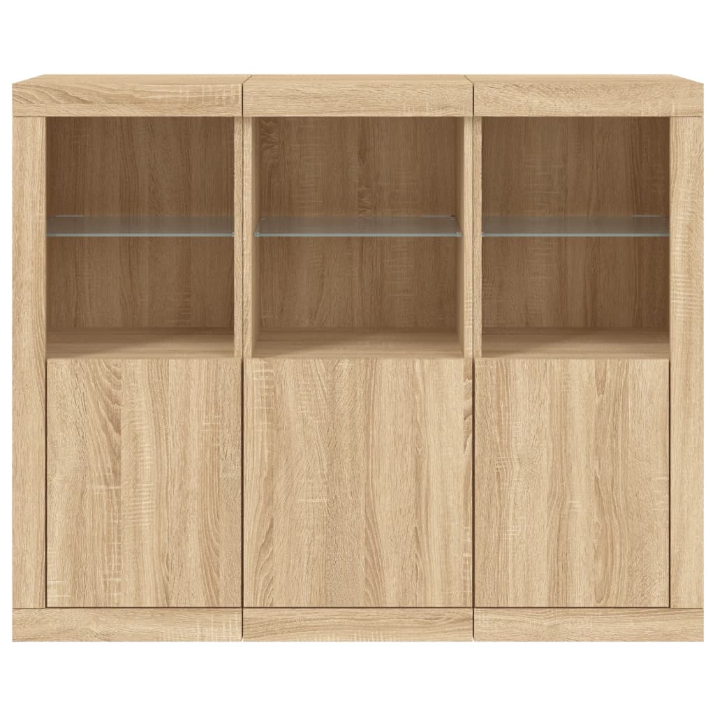 LED sideboards, 3 pcs, oak, engineered wood
