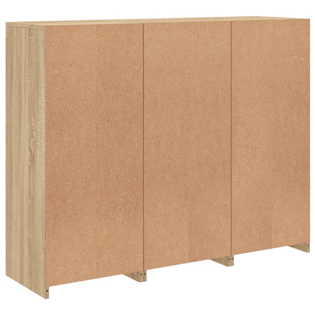 LED sideboards, 3 pcs, oak, engineered wood