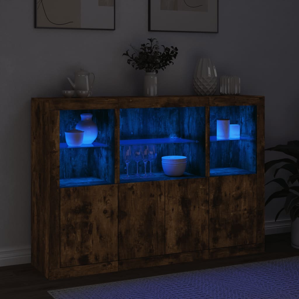 Sideboards with LED, 3 pcs, smoked oak, engineered wood
