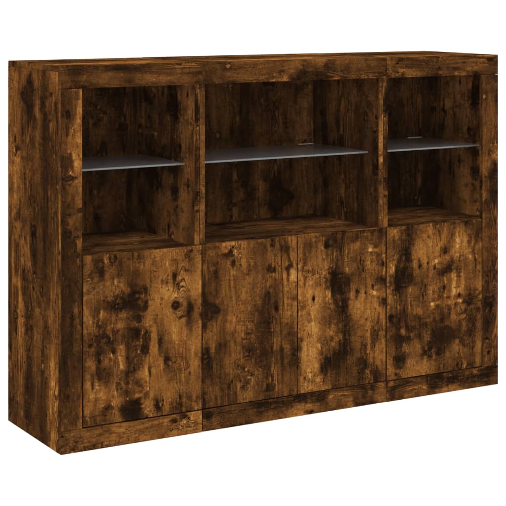 Sideboards with LED, 3 pcs, smoked oak, engineered wood