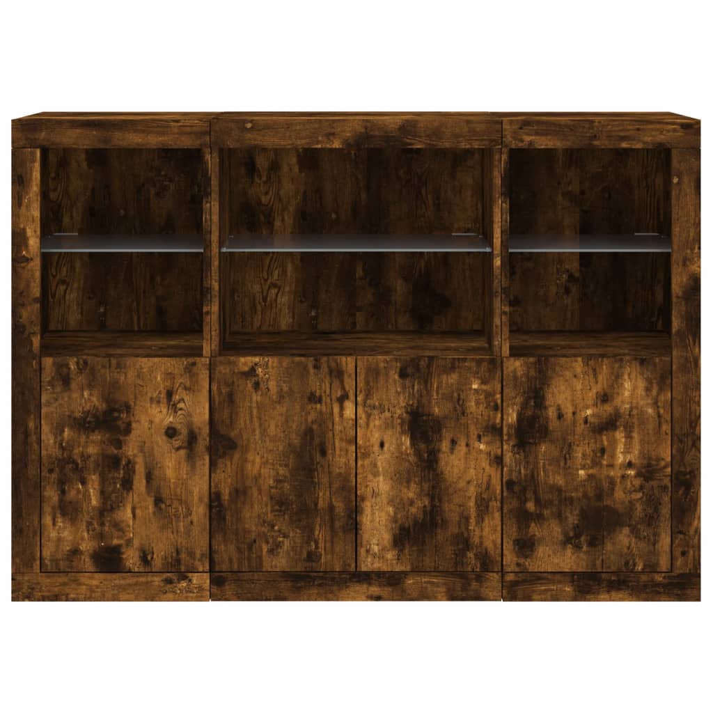 Sideboards with LED, 3 pcs, smoked oak, engineered wood