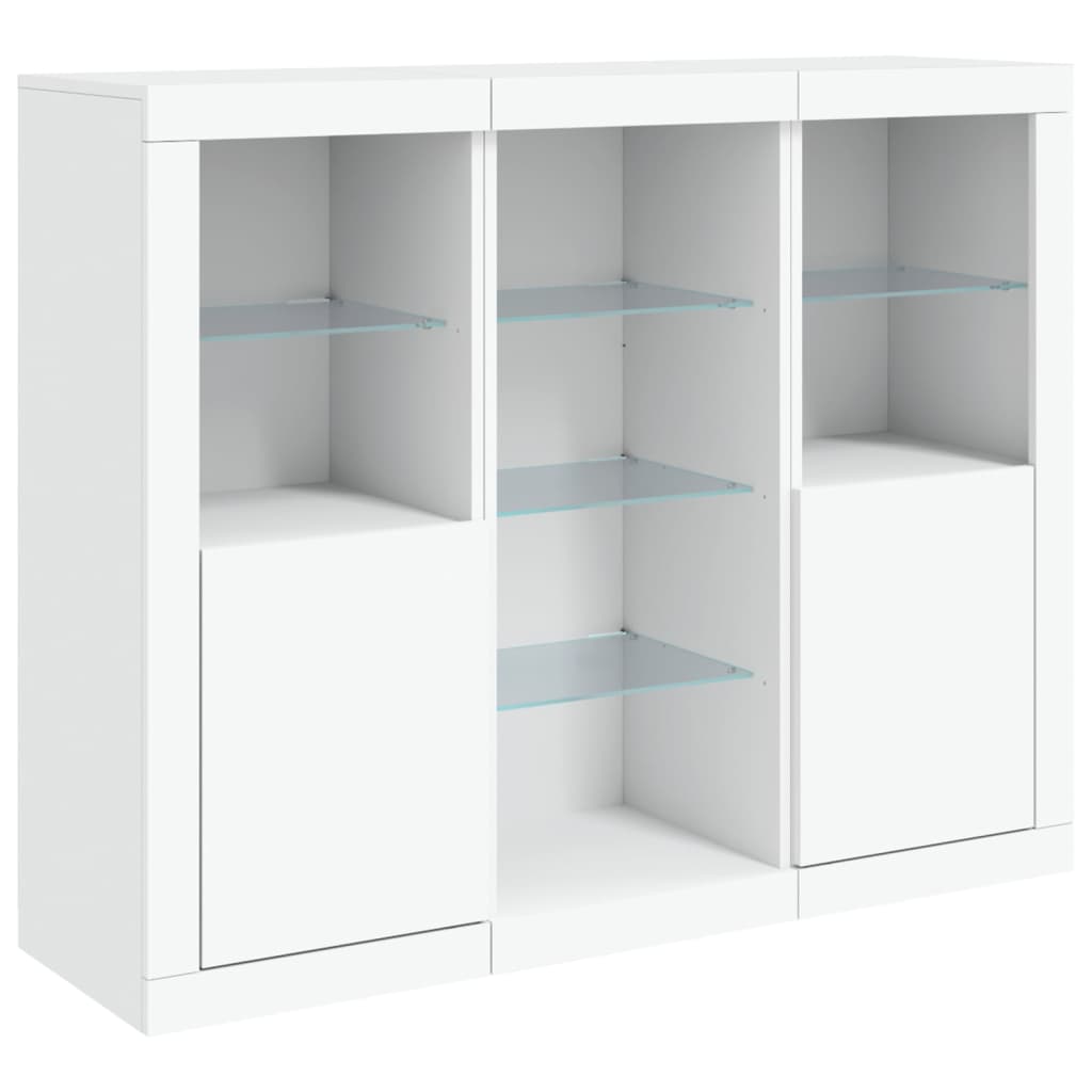 Side cabinets with LED, 3 pcs., white, engineered wood