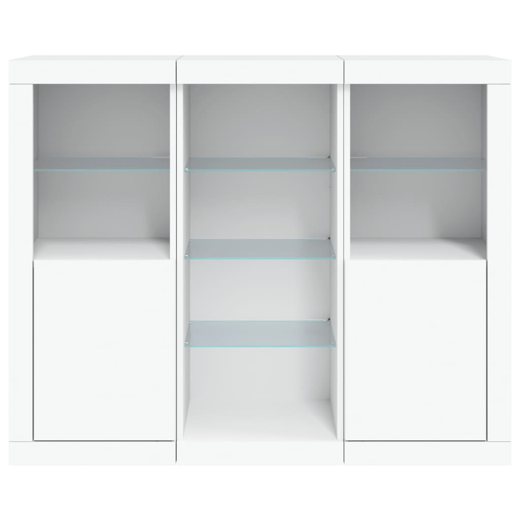Side cabinets with LED, 3 pcs., white, engineered wood