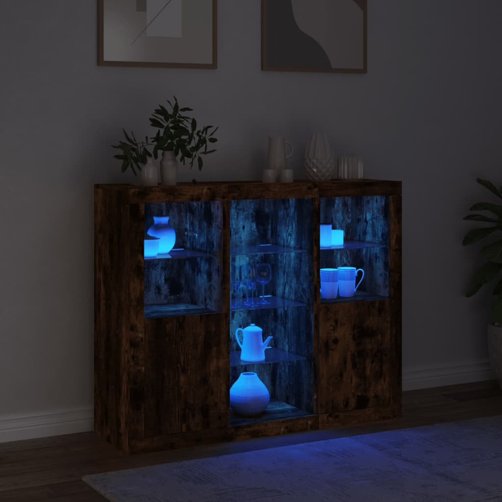 Sideboards with LED, 3 pcs, smoked oak, engineered wood