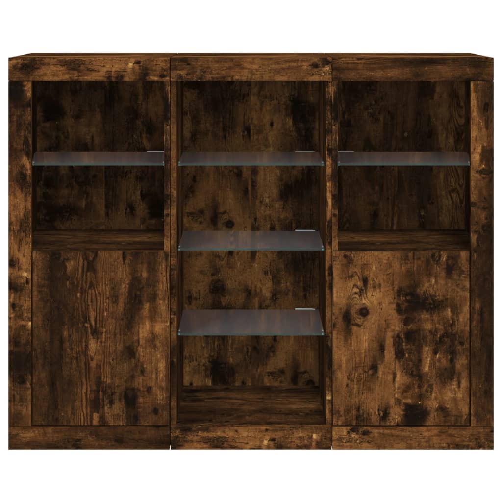 Sideboards with LED, 3 pcs, smoked oak, engineered wood