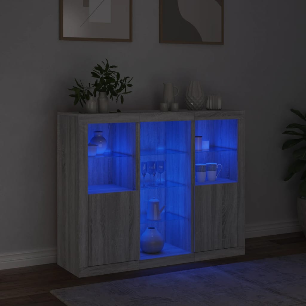 Sideboards with LED, 3 pcs, grey oak, wood