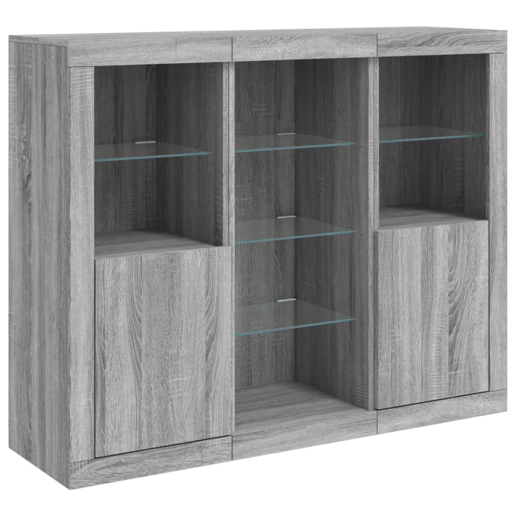Sideboards with LED, 3 pcs, grey oak, wood