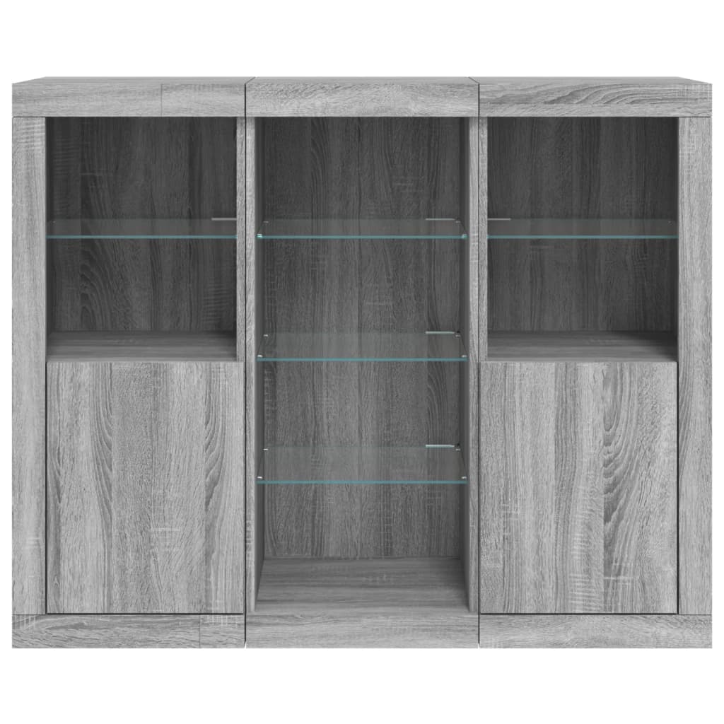 Sideboards with LED, 3 pcs, grey oak, wood