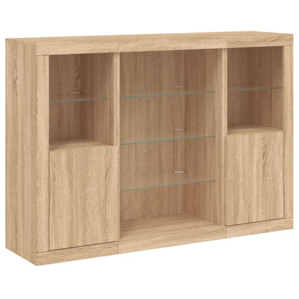 LED sideboards, 3 pcs, oak, engineered wood