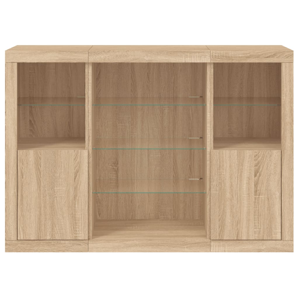 LED sideboards, 3 pcs, oak, engineered wood