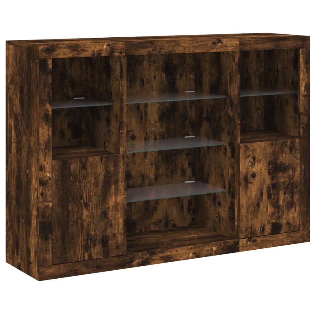 Sideboards with LED, 3 pcs, smoked oak, engineered wood