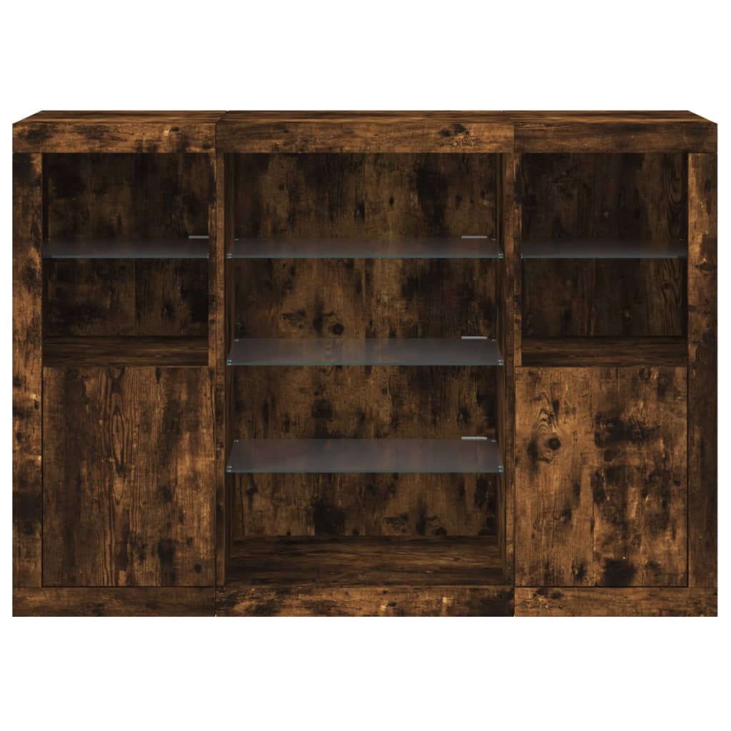 Sideboards with LED, 3 pcs, smoked oak, engineered wood