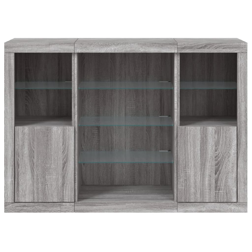 Sideboards with LED, 3 pcs, grey oak, wood